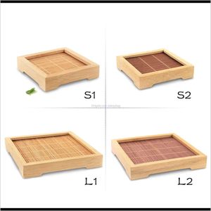 Bar Kök, brickor Teaware Dining Home Gardenlots Natural Bamboo Square Mat Hand Craft Saucer Cup Pad Decor Gongfu Kung Fu Tea Tray Servering