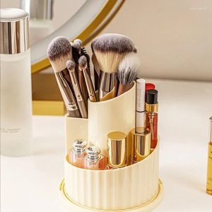 Storage Boxes Luxury Large Capacity Dustproof Makeup Brush Bucket Desktop Lipstick Organizer Box Office Rotating Pen Holder Dressing