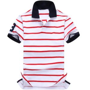 2024 Sommer Neue Männer Polos 100% Baumwoll-Männerhülsen lässig Mode Herren Striped Revers Polo Shirt 7 Farben S-XXL Größe