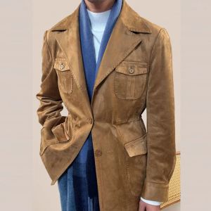 Kurtki Wysokiej jakości zamszowy kurtka myśliwska dla mężczyzn Biznes Wszechstronne luksusowe włoski płaszcz lapowy płaszcz męski kurtka płaszcza