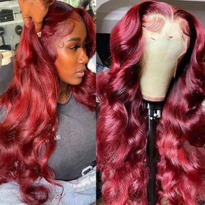 Body Wic Wig Burgundy Lace Front 13x4 13x6 HD Frontal 360 Full Human Hair Prefuled 99J Red Colored 240408