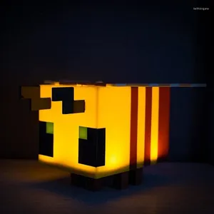 Bordslampor MC -spel LED Toy Creative DIY Bee Model Raddbart nattljusrum Hem Atmosfär Lysande lampa för barns gåva