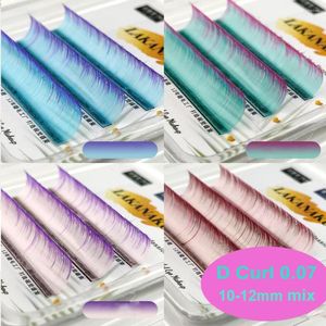 False Eyelashes Blue Purple Pink Ombre 0.07 Lash Extensions Faux Mink Easy Fan Lashes Volume Mega Blooming Fans Eyelash Extension