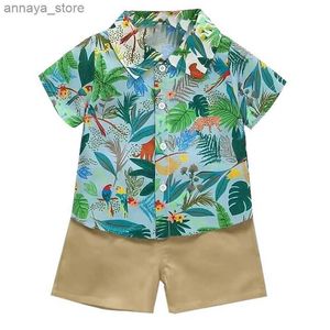 T-shirts 0-5-year-old baby summer short sleeved shorts set beach style printed short sleeved shirt+casual pants two-piece setL2404