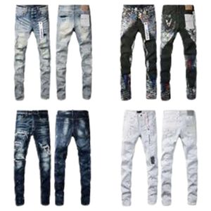 2024 Trend style Purple designer Jeans Men's vintage patchwork pants Wild stacked ripped pants straight loose wash method#01