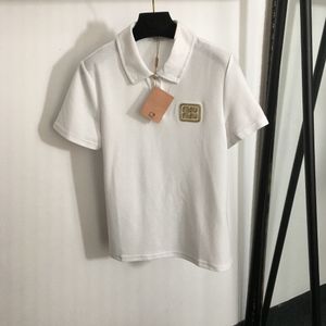 24 Summer New Fashion Versatile Casual Gold Silk Letter Pure Cotton Short sleeved POLO Shirt Top for Women