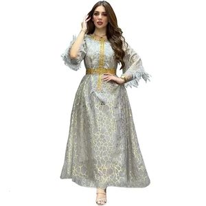 2024 Vestido muçulmano Mulheres elegantes primavera verão muçulmano de manga longa O-pescoço kaftan maxi vestidos para mulheres abaya vestido s-2xl 240415