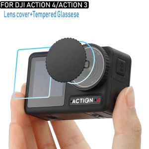 Cameras For DJI Osmo Action 4 Lens Cover HD Tempered Glass Action 3 Screen Protector Front Rear Film Cap For DJI Action 4 Accessories