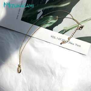 Pendants Necklace Women Gold Natural Shell Long Link Chain Zinc Alloy Statement Initial