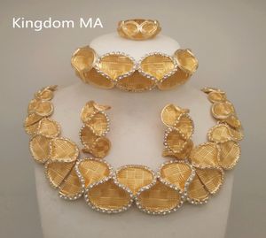 Kingdom MA TOP Dubai Gold Color Sets Nigerian Wedding African Crystal Naszyjnik Bransoletka Pierścień Big Biżuteria C190415012423496
