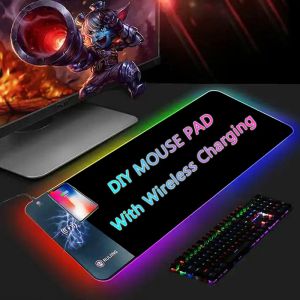 Mice DIY Mouse Pad Gamer Nonslip Custom Mousepad 15W Wireless Charging RGB Luminous Desk Mat Computer Laptop Keyboard Glowing LED