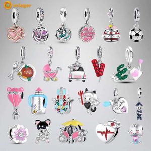 Protective Gear Volayer 925 Pure Silver Bead Octopus Angel Coffee Cup Trolley Boxing Glove Pendant Protector Suitable for Original Pandora Bracelets 240424