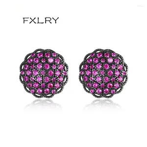 Stud Earrings FXLRY Elegant Green/Red/Blue/White CZ Round Gun Black For Women Girls Wedding Dating Fashion Jewelry