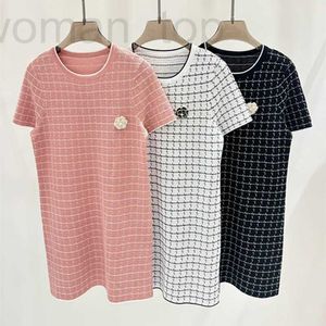 Vestidos casuais básicos designer gaoding 24 verão novo pequeno vento perfumado grade escura Camellia flores pinos de celebridade vestido de manga curta sg52