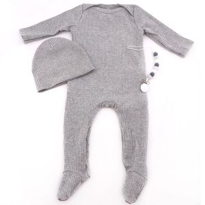 One-Pieces Neugeborene Baby Mädchen gestreiftes Baumwollbodysuit Strampler mit Baby Schnuller Clips Setzen neue Baby-Jungen-Accessoires Kinder Pyjama