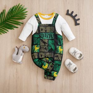One-Pieces Spring And Autumn Boys And Girls Handsome Backstraps Cool Dinosaur Printed Cotton Comfortable Long Sleeve Baby Bodysuit
