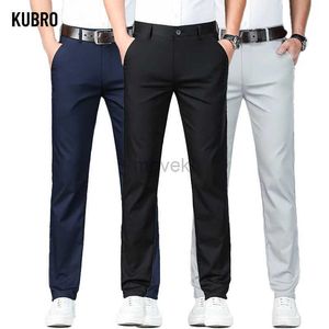 Men's Pants KUBRO Bamboo Fiber Fabric Mens Casual Pants Summer New Ultra-thin Elastic Soft Straight Business Trousers Classic Black Gray d240425