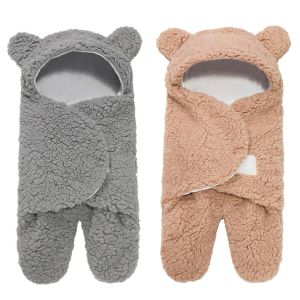 Bags Soft Newborn Baby Sleeping Bag Winter Stroller Swaddle Wrap Soft Warm Thickened Short Plush Fabric Lamb Velvet Blanket