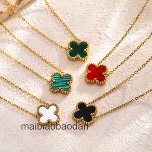 Designer Luxury Necklace Fanjia Light High Edition Lucky Clover Single Flower Natural Fritillaria Malachite Pendant Rose Gold Full Diamond Collar Chain