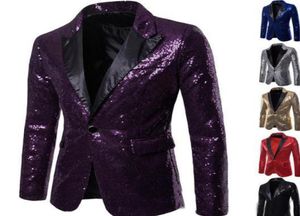 Giacca per blazer da pailla scintillante per maschile per paillettes per host One botton Blazer Cocktail Party Prom SXXL Oro Blu rosso Silve3591324