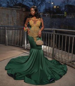 Hunter Green Long Mermaid Prom Birthday Gala Dresses for Black Girl Abito da sera Diamond Crystal Crystal Plus size