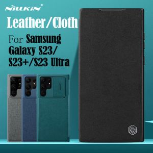 Samsung Galaxy S23 Ultra Nillkin Pro Leather ClothカードポケットスライドカメラブックサムスンS23 S23+