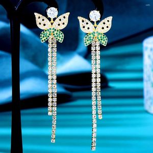 Orecchini penzolanti Godki Sweety Butterfly per donne Wedding Miami Prong Catena cubana Link Cubic Zirconia CZ Set Hip Hop Catene