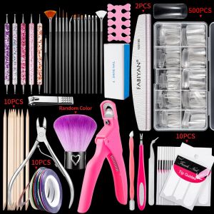 Kit 500st/låda Fake Nail Tips Kit Clear/Natural, Full/Half Cover French False False File Art Acrylic Finger UV Manicure Tools