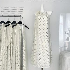 Casual Dresses 2024 Summer French Polka Dot Women's Suspender Dress Fashion O-Neck Vintage Halter Street Style Style