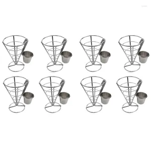 Teller 8 Stcs French Pommes Ständer Kegelkorb Bratenhalter mit Dip Schack Snack Brathähnchen Display Rack Regale Schüssel Schale