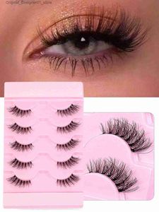 Falska ögonfransar Half Eey ögonfransar 5 par konstgjorda mink päls kattögonfransar fluffiga wispy transparent torr återanvändbar falsk ögonfransmakeupverktyg Q240425