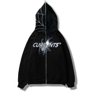 Herren Hoodies Sweatshirts Spider Diamond Men Reißverschluss Hoodie Gothic Letter Graphic Punk Kleidung Teen übergroße Sweatshirts Zip Up Str6316176