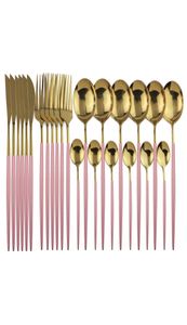 24PCS 304 STEL STELLICE Zestaw naczyń stołowych Czarne złotą kuchnię Silverware Stek Steak Nóż Stale Strewa Stoły Spoon Fork Zestaw obiadowy 23817223