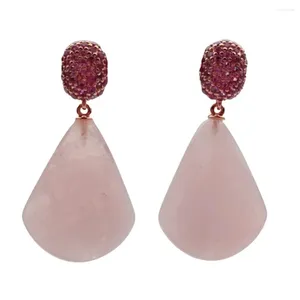 Серьги -грибы Y.ing Natural Rose Quartz Drop Fuchsia CZ Pave Gemstone