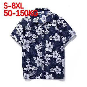 플러스 크기 6xl 7xl 8xl 패션 남성 셔츠 남자 하와이 카미아스 캐주얼 폴리 에스테르 셔츠 kapok 인쇄 짧은 슬리브 블라우스 탑 240423