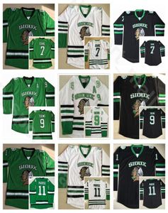 Dakota do Norte Fighting Sioux Jerseys Vintage College 9 Jonathan Toews 11 Zach Parise 7 TJ Oshie Ice Hockey Home Black Green White A5971369