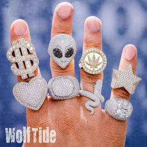 Anelli cubi zirconia ghiacciata zirconia anelli alieni anillo corazon aaa cz pietra in oro bianco gotico punk rock rock hip hop gioielli bijoux per donne da uomo regali di compleanno