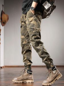 Pants Autumn Khaki Camouflage Cargo Pants Men Tactical Casual Cotton Slim Fit Elastic Waist Drawstring Jogging Trousers