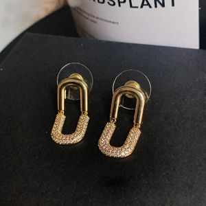 Stud Earrings Quality S925 Silver Post Gold Color Pave Top Zircon Chain Link Style For Women