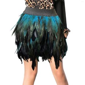 Skirts Women Feather Handmade Skirt Music Festival Gothic Clothes Dance Party Harajuku Fashion Elastic Short-Skirt Ropa De Mujer