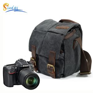 Çantalar vintage tuval dslr kamera çanta omuz çantası kamera kasası Canon Nikon Sony Lens torbası torba su geçirmez fotoğraf çantaları
