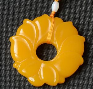 Fine Jewelry China Natural Beautiful Handcarved Yellow Jade Lotus Shape Pendant Necklace 1237725