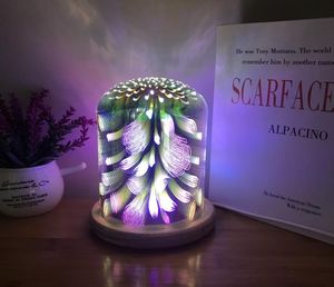 Nowy Fire Tree Silver Flower 3D Kolorowa szklana lampa stołowa Drewniana kreatywna nocna światło światło gwiaździste niebo