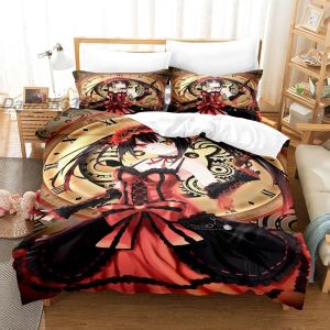 Uppsättningar Datum A Live Tokisaki Kurumi Sängkläder Set singel Twin Full Queen King Size Bed Set Aldult Kid Bedroom duvetcover Set 3D Anime