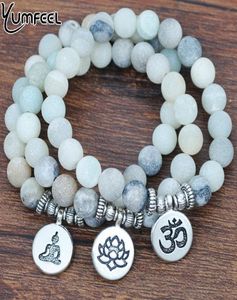 Yumfeel Natural Matte Frosted Ite om Lotus Flower Buddher Charm Bracelet Bangles Stone Jewelry5943249