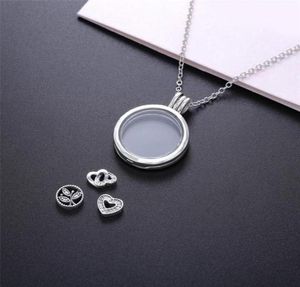 Fashion925 Sterling Silver Floating Locket Pan Necklace With Clear Cubic Zirconia Glass For Women Gift DIY Jewelry50435314179194