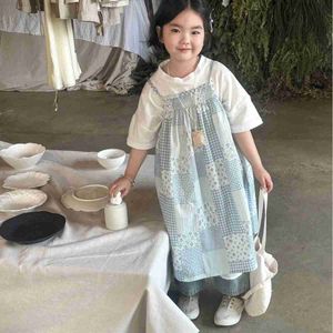 Girl's Dresses 8681 Childrens Clothes 2024 Spring New Korean Baby Girls Floral Skirts 2-9Year Girls Suspender DressL2404