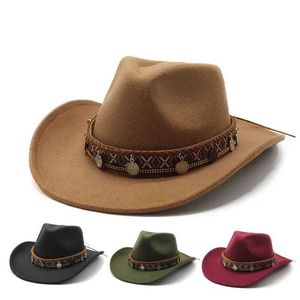 Breda randen hattar hink hattar fedoras hatt för man kvinnor klassisk cowboy hatt bälte hatt lyx mode hatt panama party gentleman fedoras höst breda grim y240425