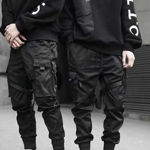 Men's Pants Men Trousers Solid Color Multi Pockets Slim Ankle Tied Mid Rise Pockets Cargo Pants for Spring Black Trousers Male Casual Pants d240425