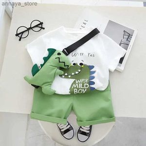 T-Shirts Yaz Gündelik Yenidoğan Erkek Erkek Erkek Çocuk Toddler Büyük Dinoza Kısa Kollu Üstler Pantolon 2 PCS/Set Pamuk Çocuk Kıyafetleri Giyim